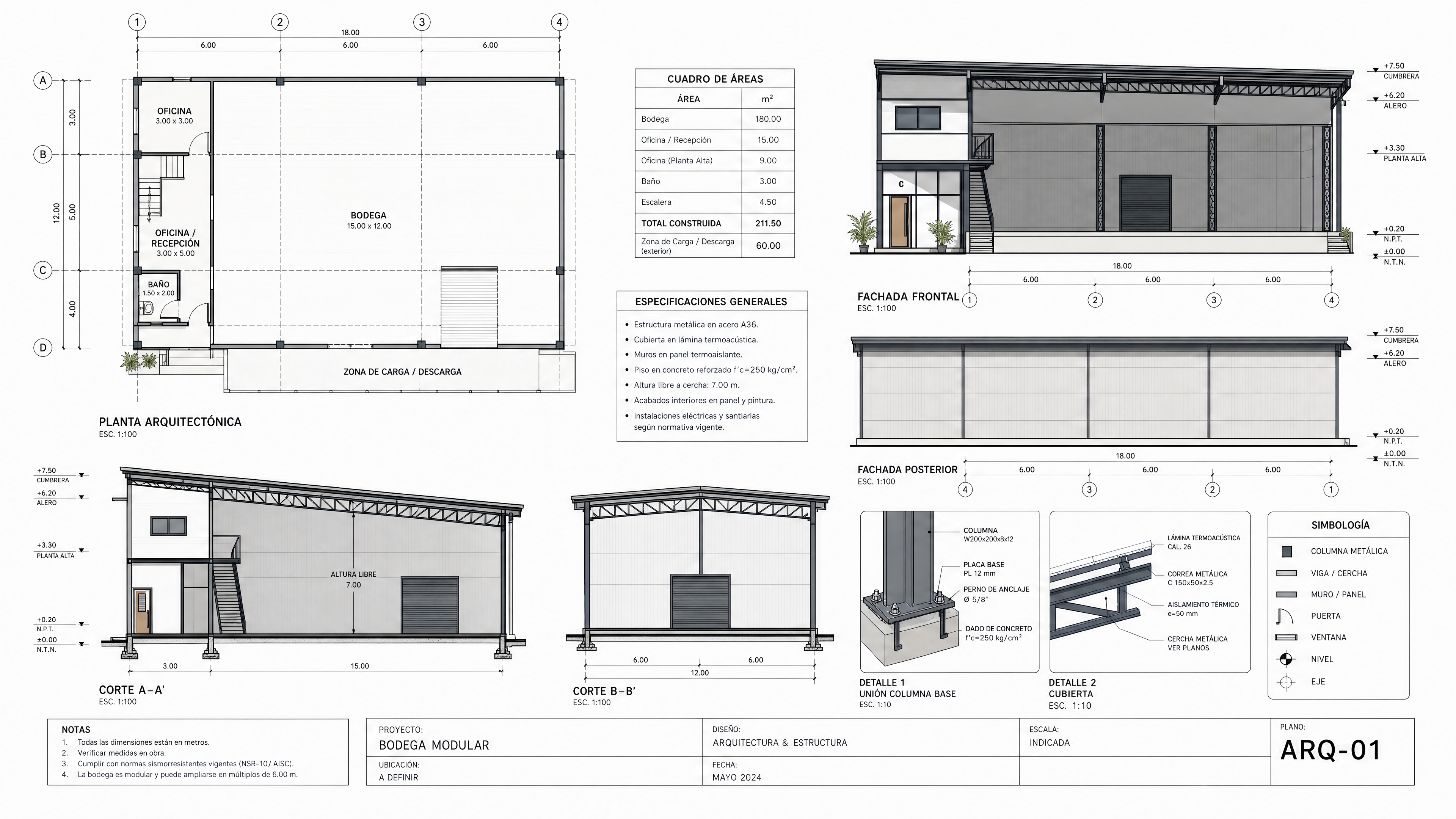 Plano arquitectonico Bodega Compacta 250 m2